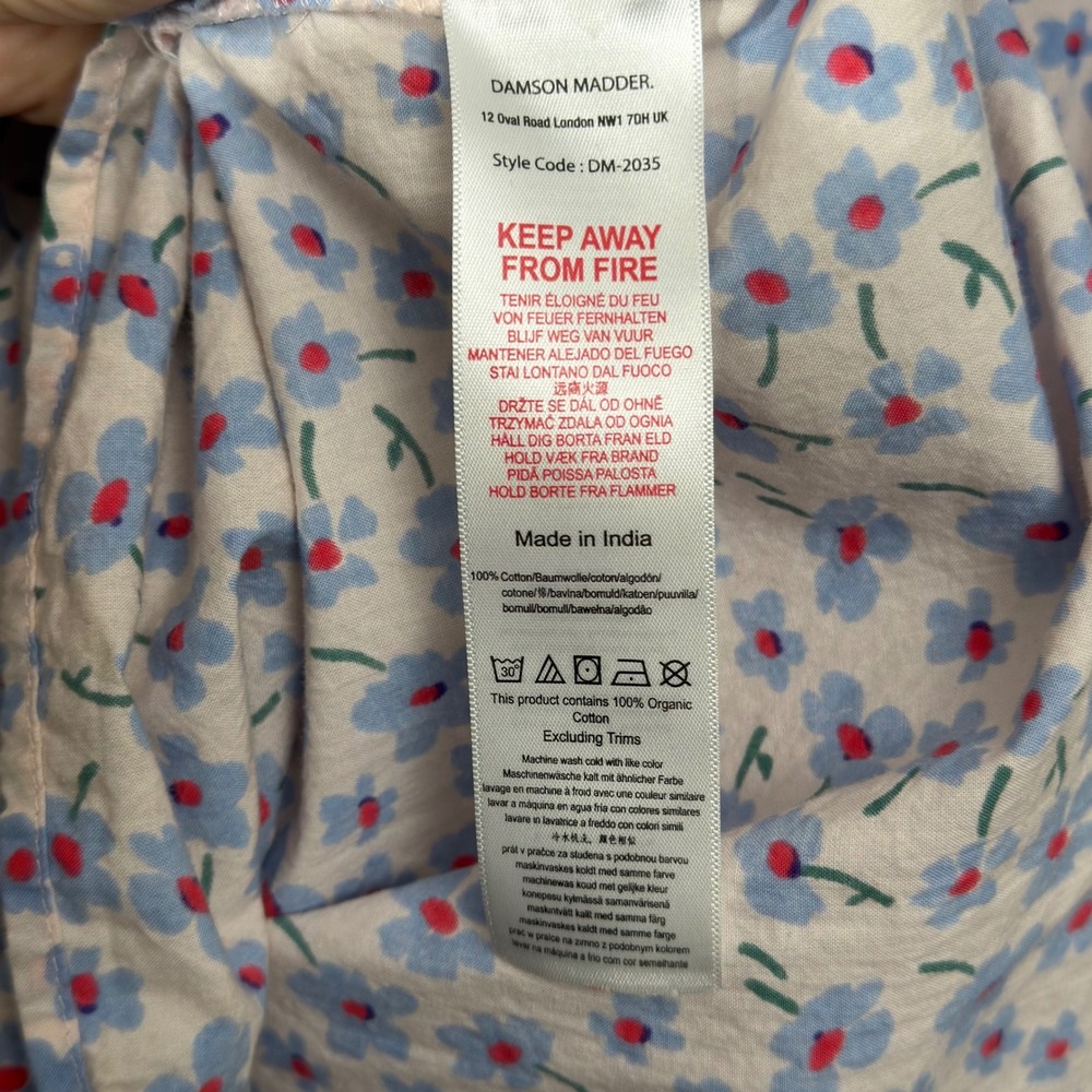 Damson Madder Greta Ditsy Floral Midi Dress UK 14 Pink Blue Puff Sleeve Pockets - Picture 6 of 13
